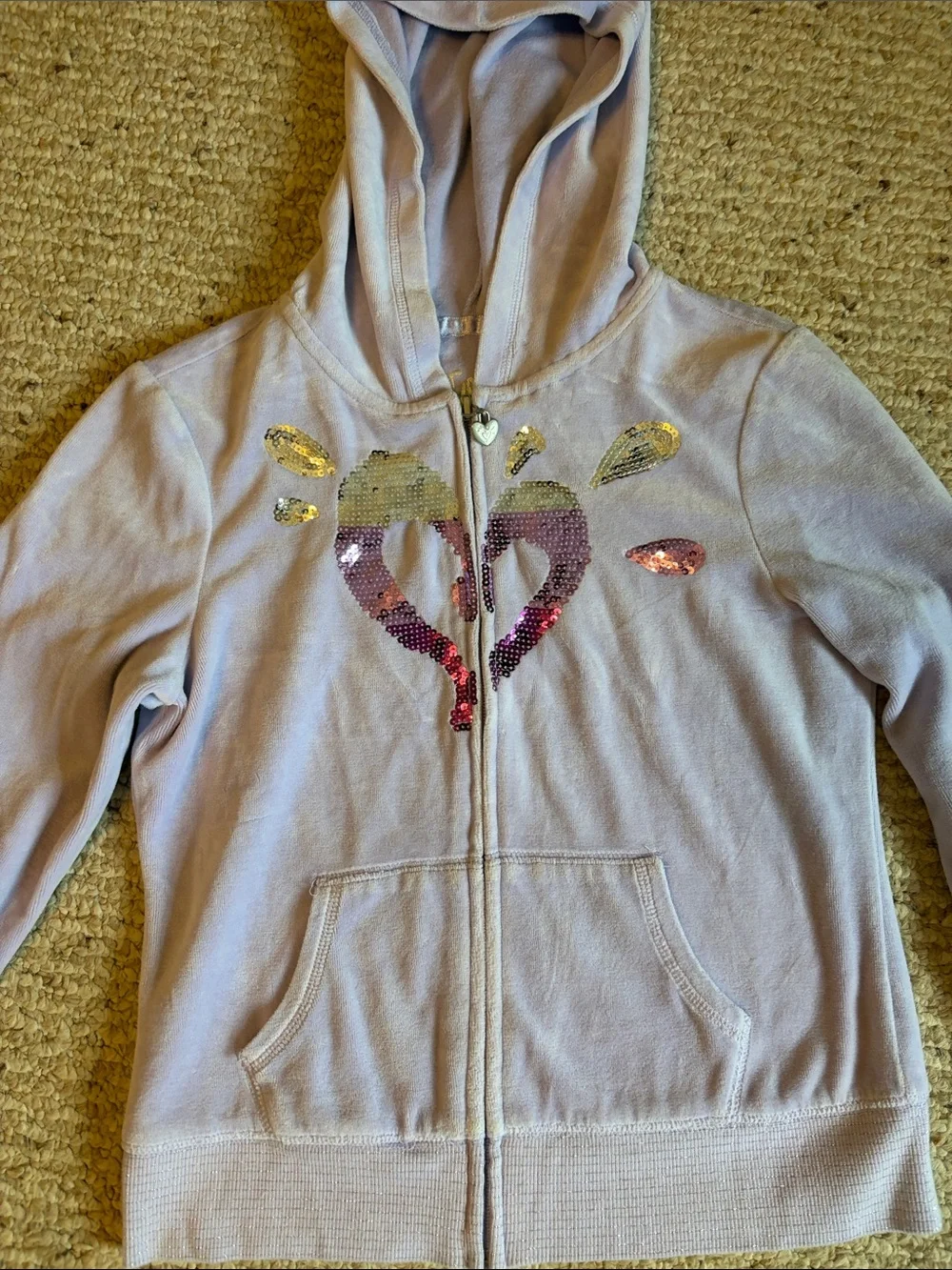 Justice Girls Lavender Sequin Heart Zip Hoodie